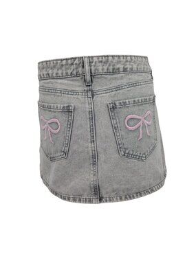 Denim Mini Micro Skirt Acid Wash Bow Pockets Y2K Festival Coquette Grunge 7/28